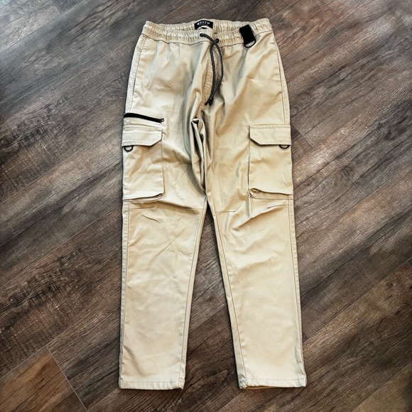 WXYZ Men's Size M Tan Beige Cargo Pants w Drawstring Straight Leg Elastic Waist - Picture 2 of 16